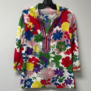Boden floral V-neck three-quarter sleeve blouse multi color size 6